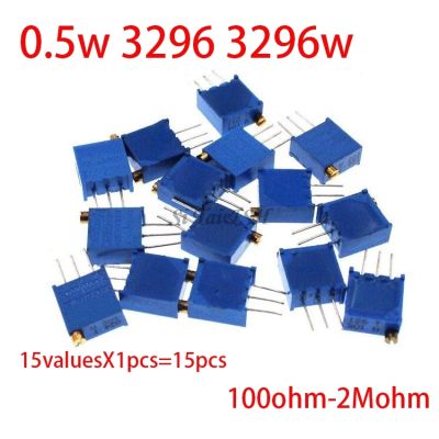 15valuesX1pcs 15pcs 100ohm-2Mohm 0.5w 3296 3296w Variable Resistors MultiTurn trimmer adjustable precision Potentiometer kit