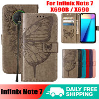 [พร้อมสต็อก] 3D PU เคสหนังสำหรับ Infinix Note 7 X690B X690 2020 6.95นิ้วกระเป๋าเงินแบบกลับด้านได้ดอกไม้ผีเสื้อโทรศัพท์ Shell