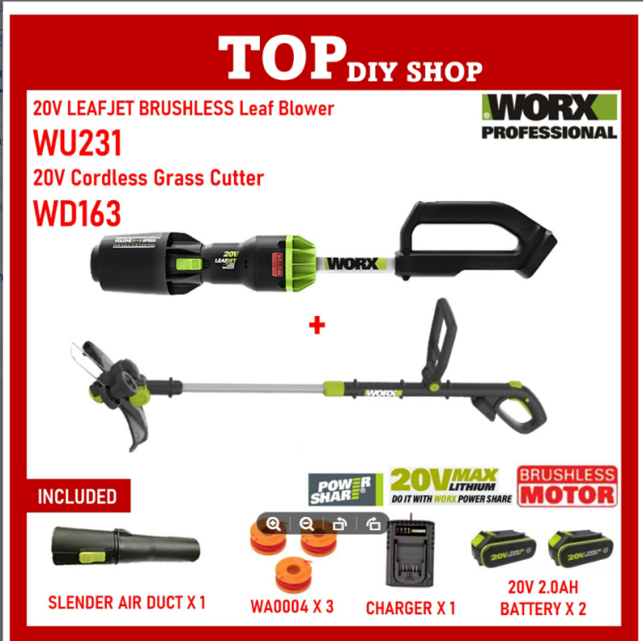 WORX Grass Trimmer WD163 20V Cordless Grass Cutter+WORX Blower Cordless