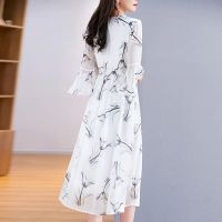 【Ready】? zhou big brand silk k tg prted dress 23 summer new loose and slim lady dress