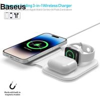 F20P Baseus สำหรับ iPhone/นาฬิกา Apple/AirPods/Samsung Galaxy Buds แม่เหล็กพับ3-In-1แผ่นที่ชาร์จไร้สายชาร์จไฟ (รับประกันคุณภาพจาก CE ฉี)