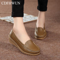 Loafersสำหรับฤดูใบไม้ผลิและฤดูใบไม้ร่วงส้นลาดรองเท้าผู้หญิงรองเท้าหนังลื่นรองเท้าคุณแม่Soft Sole Casualรองเท้านิ้วเท้ากลมรองเท้าพยาบาลรองเท้าสีขาว