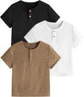 MakeMeChic Boys 3 Pack Casual Solid Short Sleeve Quarter Button T Shirts Tee Tops