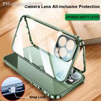 360° Full Protective Magnetic Snap Lock Case For iPhone 13 12 Mini 11 14 Pro Max Double Sided Glass Camera Lens Protect Cover