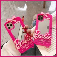 ตุ๊กตา Barbies แฟชั่นกระจกเงาโต๊ะเครื่องแป้งเคสโทรศัพท์น่ารักสีชมพูสำหรับ iPhone 14 13 12 11 Pro Max XR XS MAX 8X7 6 SE Plus ฝาครอบซิลิโคนกันกระแทก