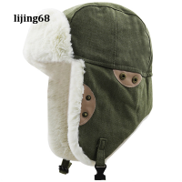 Lijing กลางแจ้ง Windproof ขนสัตว์หู FlapFur Ushanka หมวกหนาอบอุ่นรัสเซียหมวกขี่จักรยานเล่นสกีฤดูหนาว Earflap เครื่องบินทิ้งระเบิดหมวก