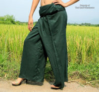 Asian pants green rayon กางเกงเล ใส่สบาย ผ้าเรยอน สีสดใส เท่ คล่องตัว กระชับ กระเชง สีเขียว