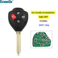 Oibwye ชิป4ปุ่มกุญแจรีโมต4D67 315MHz ด้านในสำหรับ TOYOTA AVALON/COROLLA 2007 2008 2009 2010 GQ4-29T