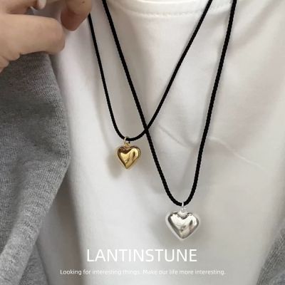 【CW】Long Woven Rope Gold Color Metal Heart Pendant Necklace For Women Simple Design Personality Vintage Peach Jewelry Girls N593