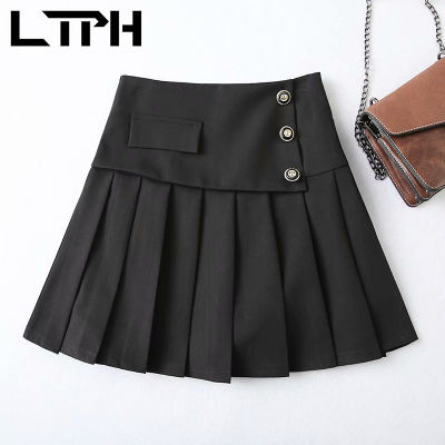 LTPH korean fashion high waist skirt women Irregular pleated safety lining design england style mini suit skirts  autumn new