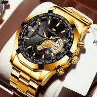 （A Decent035）2022 Men WatchQuartz WristLargeBusiness GoldOversized CalendarGolden Menreloj