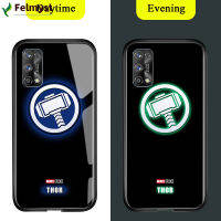 สำหรับ Realme 7 Pro Cell เคสโทรศัพท์ส่องสว่างเรืองแสงในที่มืดเคสโทรศัพท์มหัศจรรย์สำหรับเด็กผู้ชายซูเปอร์ฮีโร่สำหรับโลโก้ผู้ชายเคสมันวาวสไปเดอร์แมนไอรอนแมนกระจกเทมเปอร์ธอร์เคสฝาหลัง