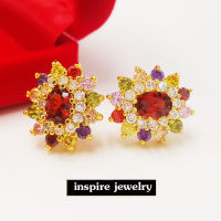 INSPIRE JEWELRY  ต่างหูไวโอเล็ต แช้ฟไฟร์ บุษราคัม นพเก้า ฯลฯ ล้อมเพชรสวิส งานจิวเวลลี่ gold plated