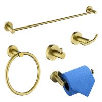 Brushed Gold Round Towel Ring Single Towel Bar Toilet Kitchen Paper Holder Robe Towel Coat Hooks Bathroom Accessories Set