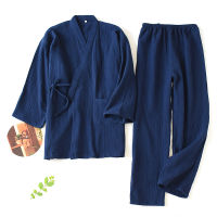 Men and Women 100 Cotton Pajamas Plus Size Loose Bathrobes V-Neck Kimono Pijama Mujer Three Quarter Sleepwear Couple Loungewear