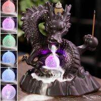 Home Decor 7-Color Change Incense Burner Handmade Ceramic Dragon Backflow Incense Burner Creative Smoke Waterfall Incense Holder