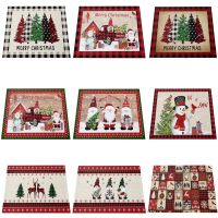 NEW Natural Jute Burlap Christmas Faceless Gnome Elk Tree Printed table place mat pad Cloth placemat cup coaster doily kitchen