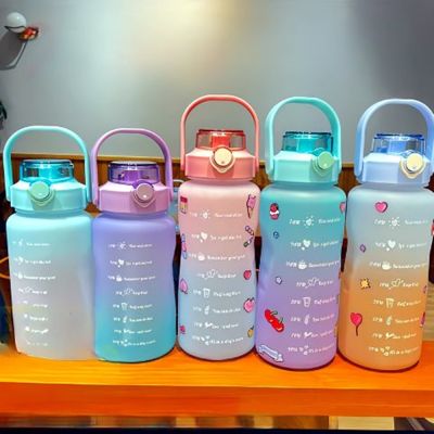 【CW】 2 Liter Outdoor Large Capacity Sport Bottle Gradient Kettle Cover Cup With Leakproof for Camping