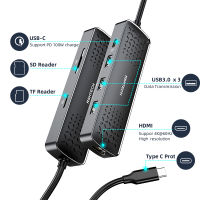 RSHTECH 6 In 1 Usb Hub USB3.0 * 3 Usb C Multi Hubs PD 100W 4K HD อินเทอร์เฟซเสียง Type C Dock Station สำหรับ Pc แล็ปท็อปอุปกรณ์เสริม