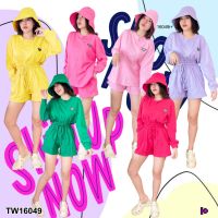 Set 3 ชิ้น เสื้อแขนยาวจั๊มแขน+กางเกงขาสั้น+หมวกบักเกต Long sleeve romper + shorts + bucket hat