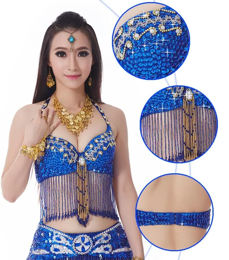 Belly Dance Fringe Halter Top Bra Sequin Beaded Women Girls Costume  Underware Festival Dancing Outfit Belly Dancing Bra 9 Colors - Belly Dancing  - AliExpress