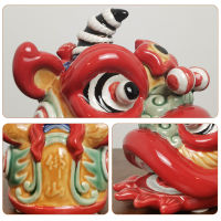 New Chinese Style Lion Dance Small Ornaments Ceramic Lion Head Hallway Antique Shelf Cabinet Shiwan Doll Table-Top Decoration