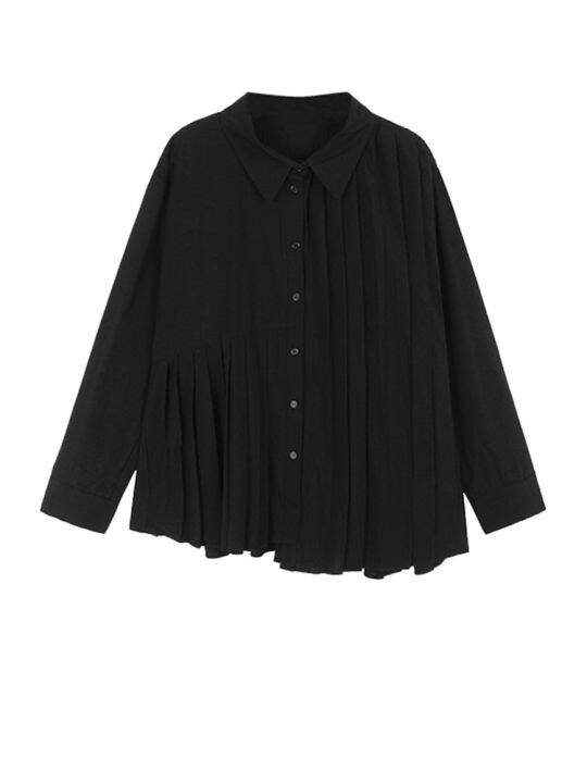 xitao-shirt-loose-women-casual-folds-irregular-top