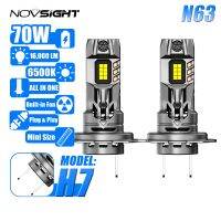 NOVSIGHT H11 H7หลอดไฟ LED หัวโคมไฟอัตโนมัติไฟหน้ารถ70W 16000LM 6500K ติดตั้งง่ายไร้สายไม่มีอะแดปเตอร์ Mini1:1กับพัดลม9-32V