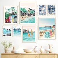 Tropical Beach Surf Ocean งานศิลปะ,ปราสาทที่มีสีสัน Girl Wall Art,ภาพวาดผ้าใบ,โปสเตอร์และภาพพิมพ์,ภาพผนัง,เหมาะสำหรับตกแต่งห้องนั่งเล่น1007