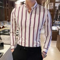 Plus Size 5XL-M Korean Long Sleeve Striped Shirts Men Clothing 2023 Simple Slim Fit Business Casual Office Blouse Homme Hot Sale