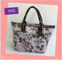 กระเป๋าแบรนด์ MiniGirl Fashion Bags รุ่น M43 ทรง Tote ขนาด 9 นิ้ว สีเทา ลายดอกไม้ กระเป๋าถือ สะพายข้าง ครอสบอดี้ มีสายยาวสามารถปรับได้