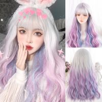 【jw】▲☈ HUAYA Synthetic Ombre Color Wavy Curly Wigs With Bangs Wig Resistant