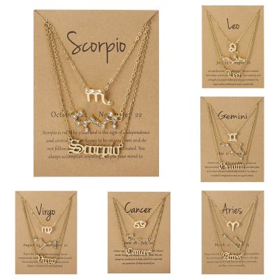3Pcs/set 12 Zodiac Sign Necklace For Women 12 Constellation Pendant Chain Choker Birthday Jewelry With Cardboard Card Headbands