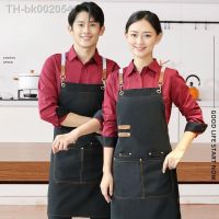 ﹊✴♣ Perfessional Kitchen Apron Women Waterproof Grill Apron With Pockets Mandil Woman Taller Waiter Apron Logo Design Custom