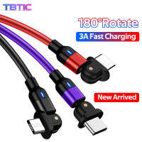 3A 180 องศาสายชาร์จอย่างรวดเร็วและการส่งข้อมูลMicro Usb Type-Cสายฟ้าวันที่เคเบิ้ลสำหรับSamsung OPPO Vivo Xiaomi Huawei IPhoneX XSMax 11...