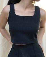 Wrong Era - Vintage Square Neck Crop Top Black Burn Blue