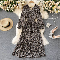 20212021 French Spring Summer Womens Floral Chiffon Dress Femme Robe Long Sleeve Fashion Sexy V-Neck Vintage Dress Korean Clothing