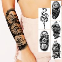 hot！【DT】✉✚  Minimalist Compass Temporary Tattoos Men Snake Samurai Pirate Ship Fake Sticker Forearm Tatoos