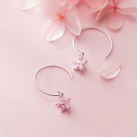 [COD] silver earring female Korean version fresh pink diamond five-petal flower sweet short ear hook temperament earrings G1838