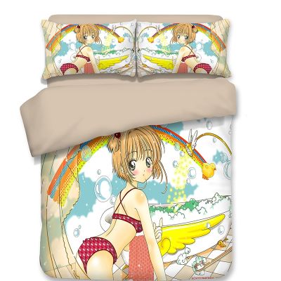 【hot】❒ Anime Cardcaptor Print Set Duvet Covers Pillowcases Piece Comforter Sets Bedclothes Bed 10
