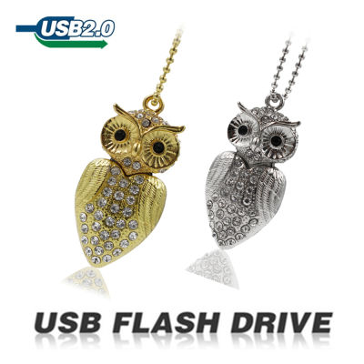 ร้อนเพชรคริสตัล Usb แฟลชไดรฟ์64กิกะไบต์เพชรนกฮูกความจุของแท้ปากกา Drive32gb สำหรับของขวัญเครื่องประดับดิสก์ U โลหะ Pendrive 16กิกะไบต์8กิกะไบต์