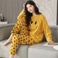 Pure Cotton Pajamas Womens Spring and Autumn Models Long-sleeved Home Service Womens Simple Loose Casual Suit Large Size 5XL