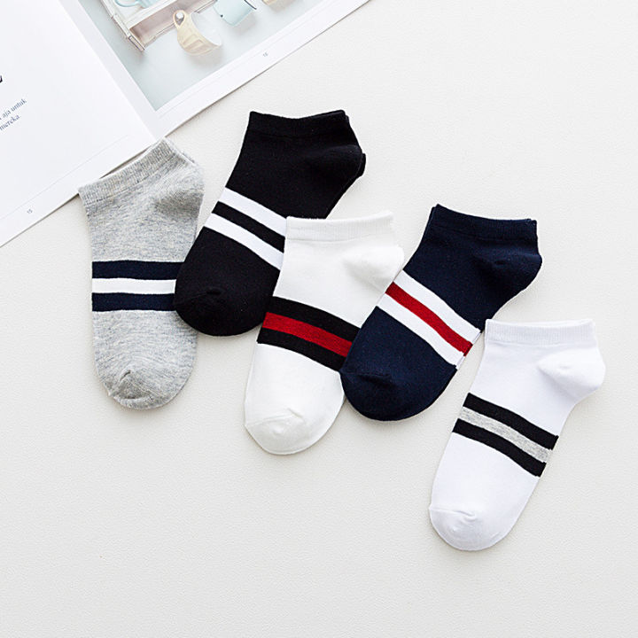 5-pairslot-mens-boat-socks-cotton-summer-thin-breathable-sweat-absorbent-low-cut-shallow-mouth-striped-socks