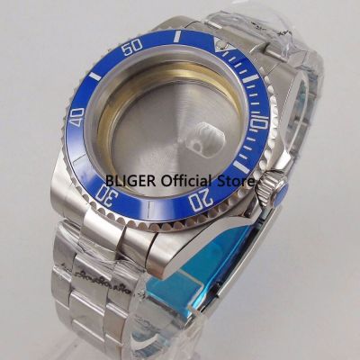 BLIGER 40Mm NH35A NH36A Stainless Steel Blue Ceramic Bezel Watch Case Fit ETA 2836 2824 PT5000 Miyota Automatic Movement