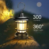 Retro COB Camping Tent Lamp Portable Lantern USB Rechargeable LED Home Decor Light Travel 3xAAA Outdoor Emergency Working Light