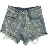 【hot】 Denim Shorts 2023 New Womens Industrial Jeans Tassels Pendant Furry-Trim A-line Loose Short Pants