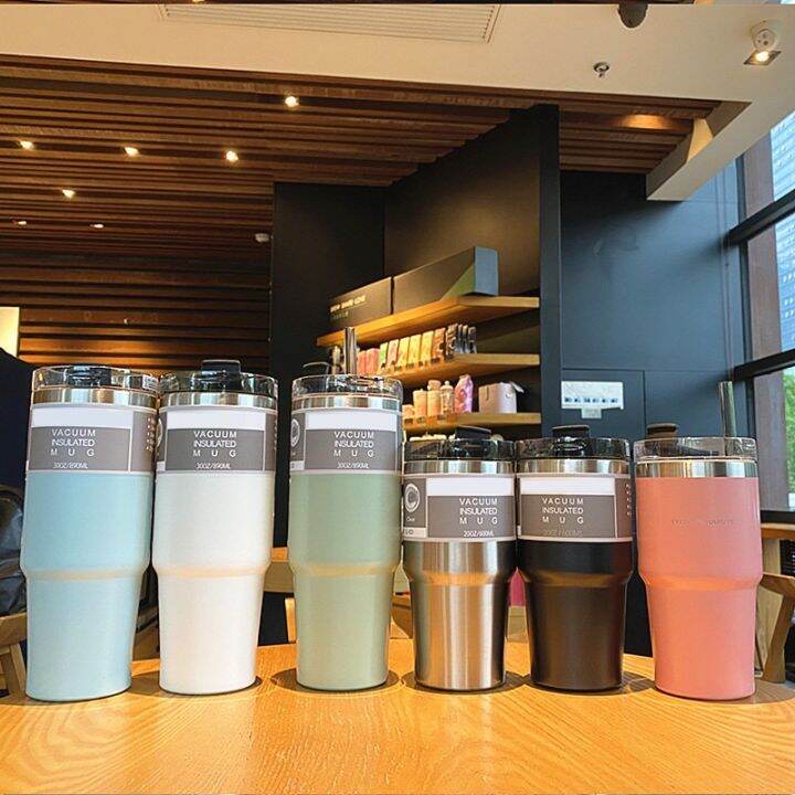 ส่งจากกทม-พร้อมสต็อก-น้ำแข็งทรราชรถคัพถ้วยรถ-20-30oz-ถ้วยกาแฟคู่สแตนเลสถ้วยกาแฟฟาง