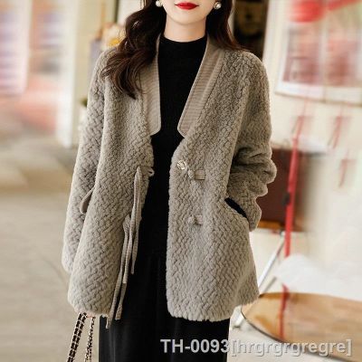❄✒☊ hrgrgrgregre Fivela de placa chinesa decote v casaco lã para mulheres couro genuíno artesanato real peça do tesouro quente inverno