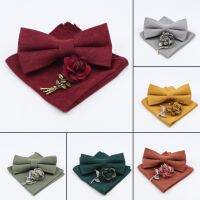 {EDDLYT}ผู้ชาย39; S Soft Microsuede Bowtie Pocket Square Set Vintage Rose Floral Plant เข็มกลัดสีชมพูเด็กสีฟ้าสีแดงผีเสื้ออุปกรณ์เสริมชายของขวัญ