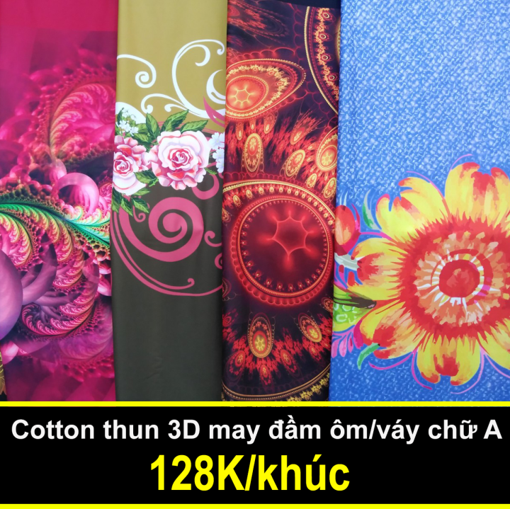 Vải cotton thun bông 3D may đầm ôm/đầm chữ A, áo kiểu thời ...